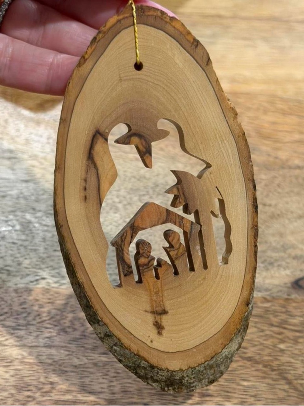 Handcrafted Wooden Nativity Ornament - Natural Wood